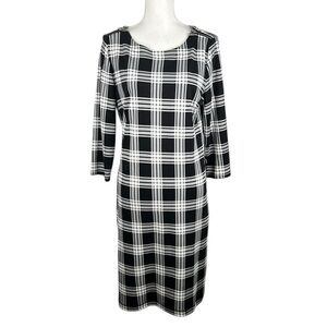 Talbots Black & White Plaid Classic Preppy 3/4 Sleeve Midi Dress Size Medium‎